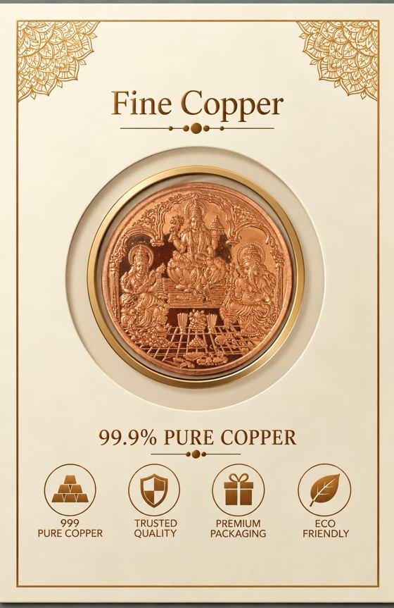 Lakshmi–Ganapathi–Saraswathi copper coin in gift card